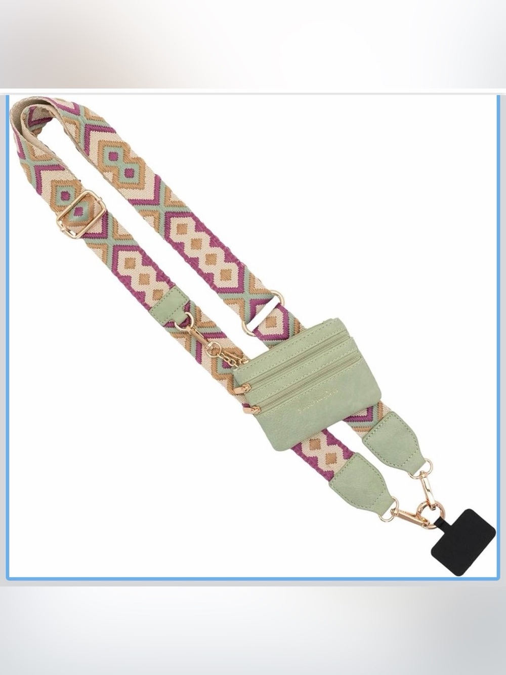 Mint Green Crossbody Strap Bag with Patterned Webbing